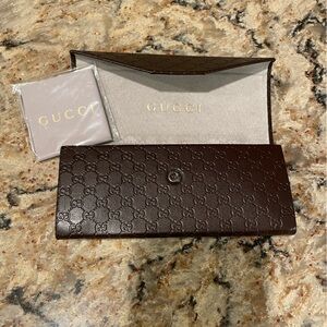 Gucci Dark Brown Embossed Optical Case & Cleaning Cloth